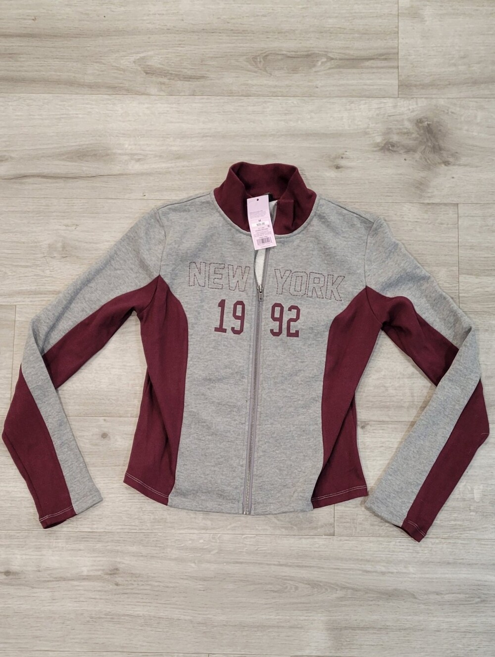 wild fable Gray & Burgundy Varsity Zip Jacket
